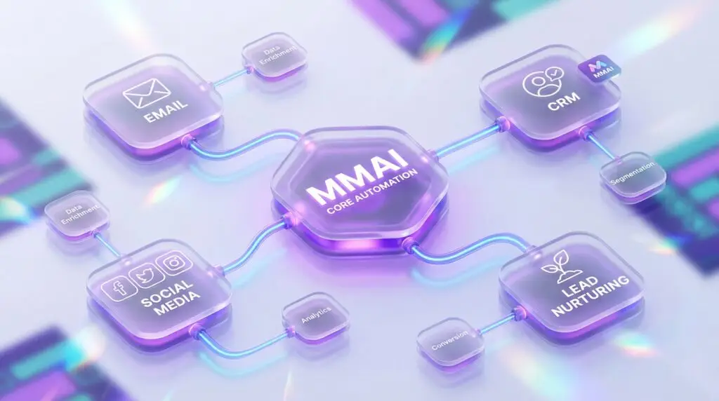Workflow illustration showing how to implement marketing automation using connected marketing tools