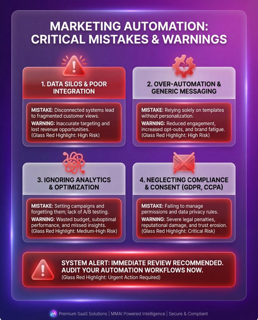 Infographic illustrating common mistakes to avoid when learning how to implement marketing automation