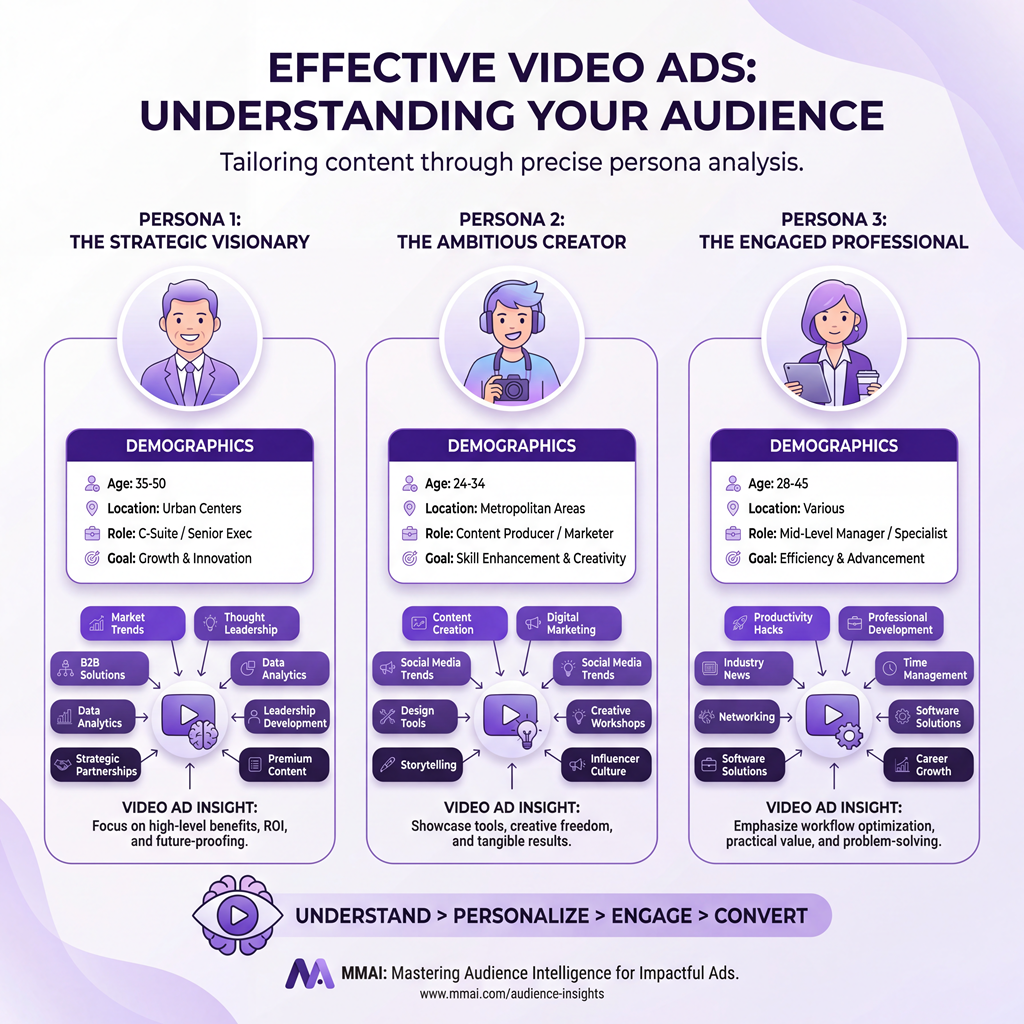 marketing funnel and audience targeting graphic explaining how to make an effective video ad by defining goals