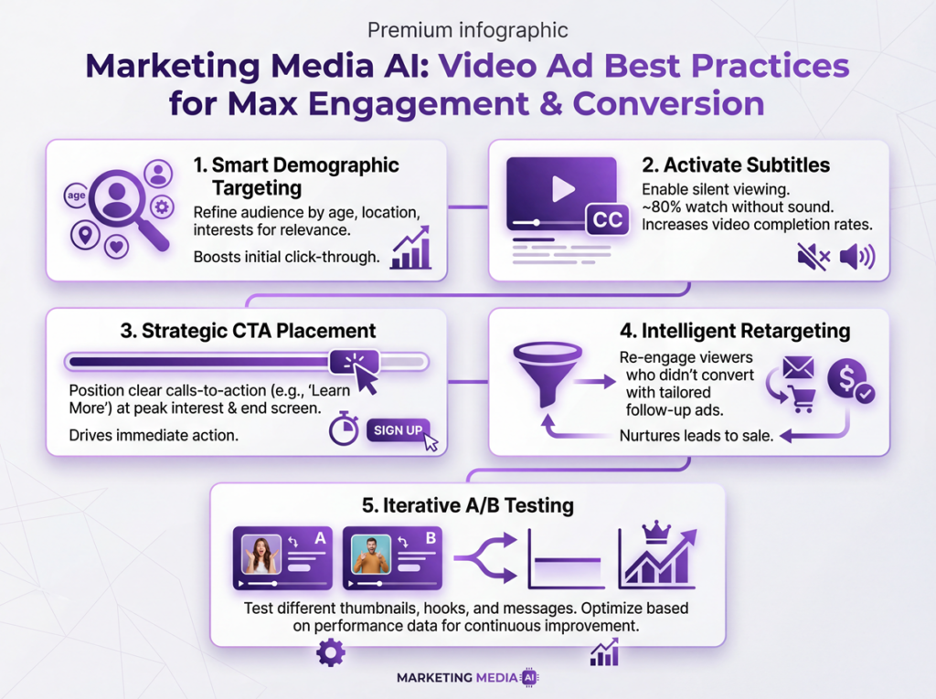 engagement optimization infographic showing how to make an effective video ad with higher retention and conversions