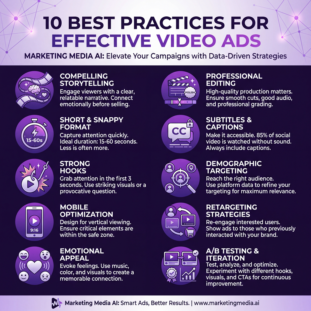 infographic showing the ten best practices for how to make an effective video ad