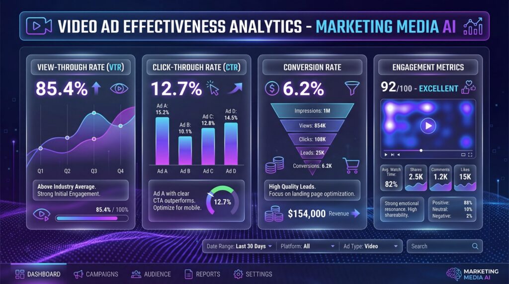 analytics metrics graphic explaining how to measure the success of an effective video ad