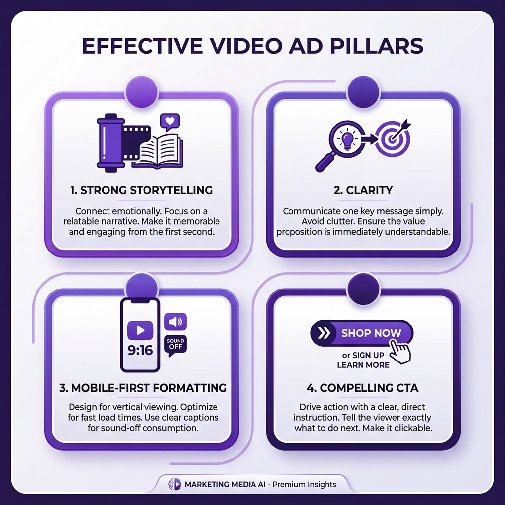 final summary infographic showing the main pillars of how to make an effective video ad