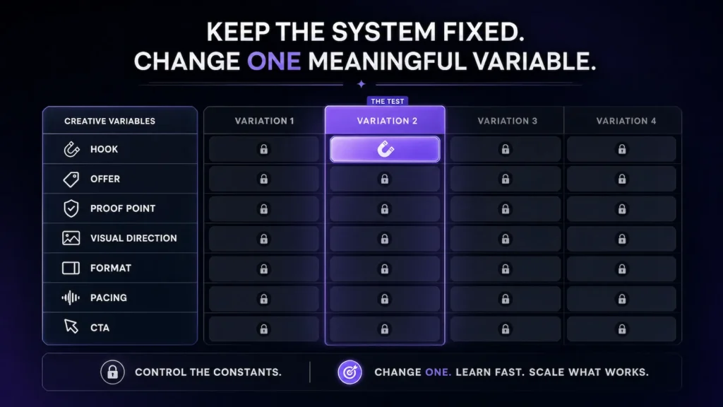 AI Ad Variation Control Matrix Creative variable control matrix for AI ad variations.