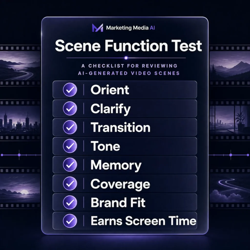 ai scene function checklist Scene Function Test checklist for AI-generated video scenes.